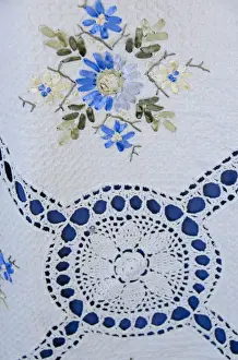 Souvenir Prints: Ukraine, Odessa. Typical Ukrainian textile souvenir handicrafts, handmade tablecloth