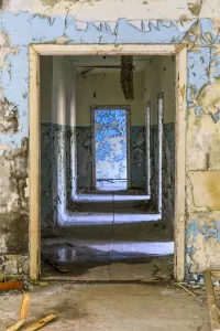 Architecture Prints: Ukraine, Pripyat, Chernobyl. Abandoned corridor of hospital building
