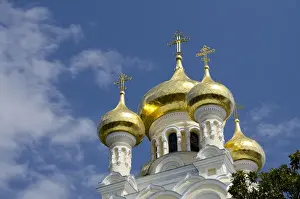Ukraine, Yalta. Exterior of Saint Alexander Nevsky Cathedral, typical Russian architecture, c