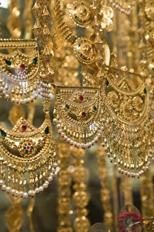 United Arab Emirates, Dubai, Deira. Deira Gold Souk / Market / Gold Necklaces