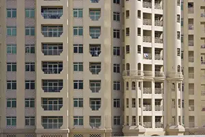 Laundry Prints: United Arab Emirates, Dubai. Laundry on several balconies of Palm Jumeirah apartment buildings