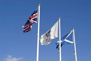 Images Dated 22nd July 2020: United Kingdom Union Jack St Andres and Scotland flags flying at the world famous