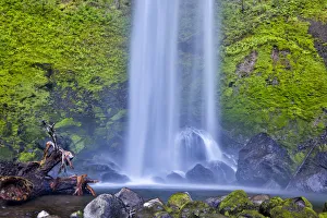 Natural Beauty Prints: United States, Oregon, Columbia River Gorge, Elowah Falls Cascading on the Rocks
