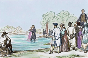 Historical Clothing Prints: United States. Virginia. Anabaptist Baptism