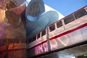 John Lisa Merrill Prints: United States, Washington, Seattle, Monorail and Experience Music Project and Science
