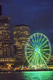 Images Dated 3rd September 2015: United States, Washington, Seattle. The downtown skyline at dusk, seen from Elliott