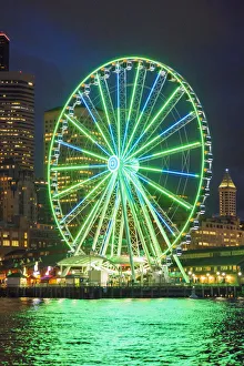 King County Prints: United States, Washington, Seattle. The downtown skyline at dusk, seen from Elliott