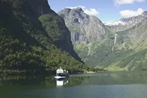 unknown tourist Aurland fjord / Naeroy Fjord between Flam and Gudvagan is situated