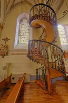 Stair Case Prints: Unnique spiral wooden staircase in historic Lorretto Chapel in Santa Fe New Mexico