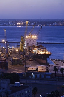Images Dated 27th February 2009: Uruguay, Montevideo Department, Montevideo. Overview of Montevideo port, evening
