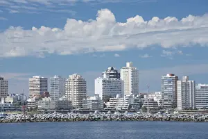 Riverfront Prints: Uruguay, Punta del Este. Rio de la Plate (River) skyline view of the coastal area