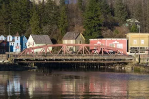 Ketchikan Prints: US, AK, Ketchikan. Historic Creek Street red light district and historic town buildings Stedman St