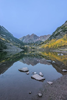 Maroon Bells Snowmass Prints: US, CO, White River NF, Maroon Bells with Autumn Color at Dawn