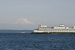 Ferry Prints: US, WA, Seattle. Volcanic Mt Rainier in Cascades viewed from waters of Puget Sound