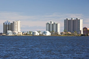 Mobile Bay Prints: USA, Alabama, Gulf Shores. Mobile Bay area, beach high rise buildings