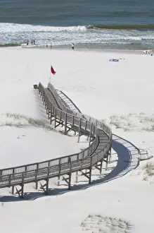 Board Walk Prints: USA, Alabama, Gulf Shores. Red warning flag posted to indicate winds / tides causing