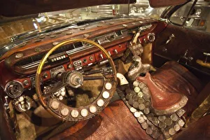 Saddle Prints: USA, Alabama, Tuscumbia. Alabama Music Hall of Fame, Happy Hal Burns, cowboy car, interior