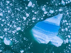 Images Dated 25th October 2018: USA, Alaska, Aerial view of shattered icebergs floating near calving face of LeConte