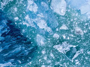 Images Dated 25th October 2018: USA, Alaska, Aerial view of shattered icebergs floating near calving face of LeConte