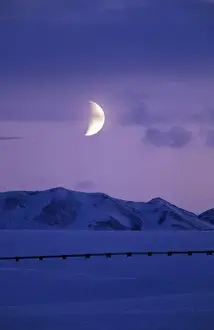 Rise Prints: USA, Alaska, Brooks Range. Moon rises over the Trans-Alaskan Pipeline