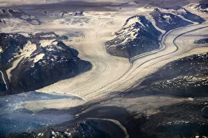 USA, Alaska, Chugach Mountain Range. Aerial view of Columbia Glacier and mountains