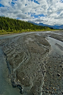 USA, Alaska, Denali, Denali National Park, Gravel bars in the Teklanika River, Denali National Park