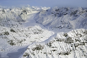 Denali Np Prints: USA, Alaska, Denali National Park, Alaska Range. Heavy spring snowstorm covers mountains