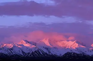 Denali Prints: USA, Alaska, Denali NP Bright red alpenglow on Alaska Range peaks at 3 a. m. sunrise