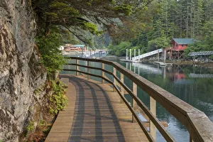 Boardwalk Prints: USA, Alaska, Elfin Cove. Boardwalk next to bay. Credit as