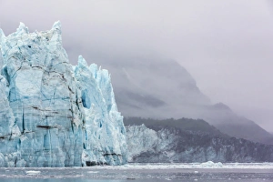 Images Dated 3rd July 2013: USA, Alaska, Glacier Bay National Park. Margerie Glacier and forested mountain. Credit as