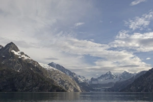 USA, Alaska, Glacier Bay National Park, Entrance to Johns Hopkins Inlet and distant