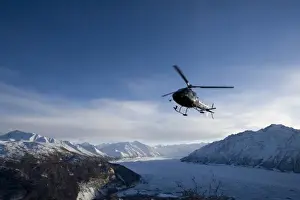 Aviation Prints: USA, Alaska, Helicopter flying above Matanuska Glacier and Chugach Range mountain