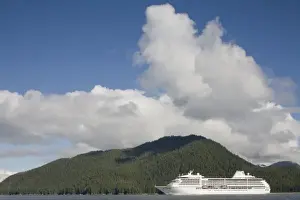 Ketchikan Prints: USA, Alaska, Holkham Bay, Cruise ship MV Seven Seas Mariner sailing from entrance