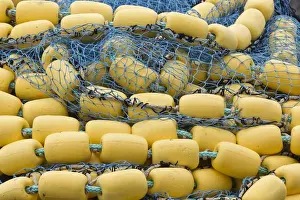 Business Prints: USA, Alaska, Hoonah. Close-up of commercial fishing net and floats