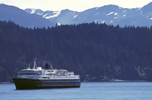 USA, Alaska, Inside Passage. Ferry Kennicott sailing into Auke Bay near Juneau