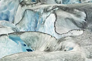 Blue Ice Prints: USA, Alaska, Inside Passage. Glacier patterns and blue ice. Credit as: Nancy Rotenberg