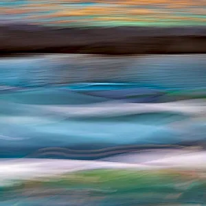 Blurred Prints: USA, Alaska, Juneau. Abstract of sunset on ocean. Credit as