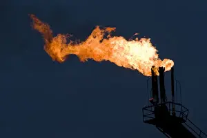 Images Dated 24th June 2008: USA, Alaska, Kenai Peninsula, Natural gas flare from offshore oil drilling rigs in