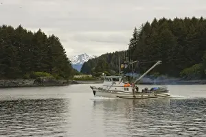 Frank Zurey Prints: USA, Alaska, Kodiak, Fishing Boat in the Channel between Kodiak and Near Island
