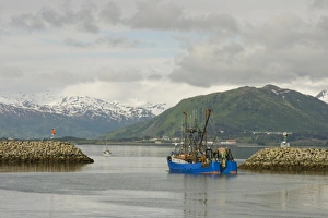 Frank Zurey Prints: USA, Alaska, Kodiak, Fishing Boat Leaving St. Herman Harbor