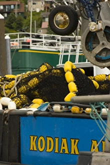 Gear Prints: USA, Alaska, Kodiak, Fishing Nets on Boat in St. Paul Harbor