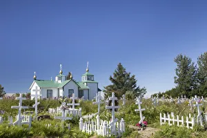 Russian Orthodox Prints: USA, Alaska, Ninilchik. Russian Orthodox Church and cemetery