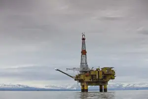 Images Dated 24th June 2008: USA, Alaska, Offshore oil drilling rig in Cook Inlet on summer evening