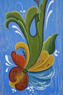 Petersburg Prints: USA, Alaska, Petersburg. Close-up of Norwegian rosemaling, a decorative rose painting