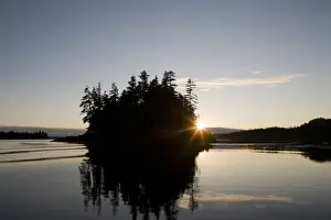 Midnight Sun Prints: USA, Alaska, Setting sun lights islands along Frederick Sound