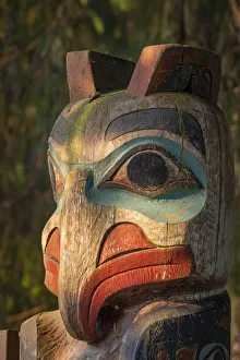 Native American Prints: USA, Alaska, Sitka. Detail of totem pole at Sitka National Historical Park