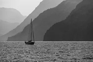Images Dated 7th April 2020: USA, Alaska, Tongass National Forest. B&W of sailboat in Lisianski Inlet