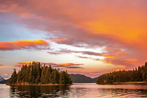 Images Dated 1st June 2023: USA, Alaska, Tongass National Forest. Sunset on Admiralty Island and inlet
