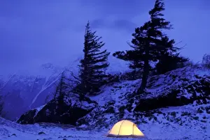 Turnagain Arm Prints: USA, Alaska, Turnagain Arm. Campers tent on Beluga Point in Chugach State Park