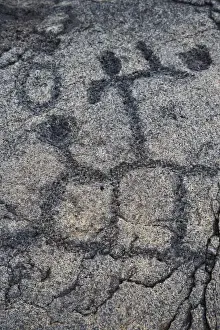 Pahoehoe Prints: USA. Ancient native petroglyph in Volcanoes NP on the Big Island of Hawaii